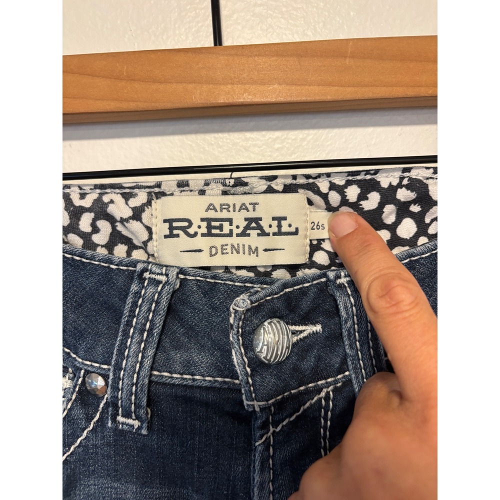 Ariat REAL Mid Rise Bootcut Jeans Dark Wash Embroidered Womens 26s - Picture 3 of 4